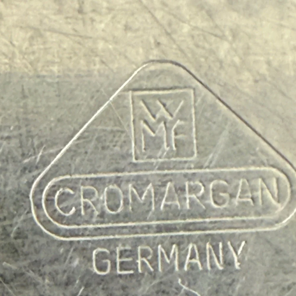 Vintage WMF Cromargan Ribbed Crystal Glass Butter Dish Tray MCM‎ Germany